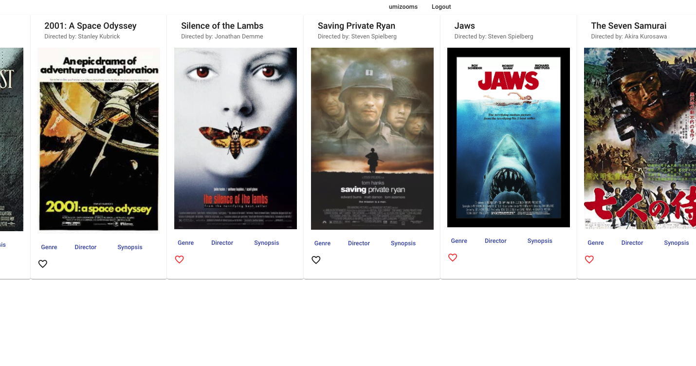 View of MyFlix App with Movie Cards